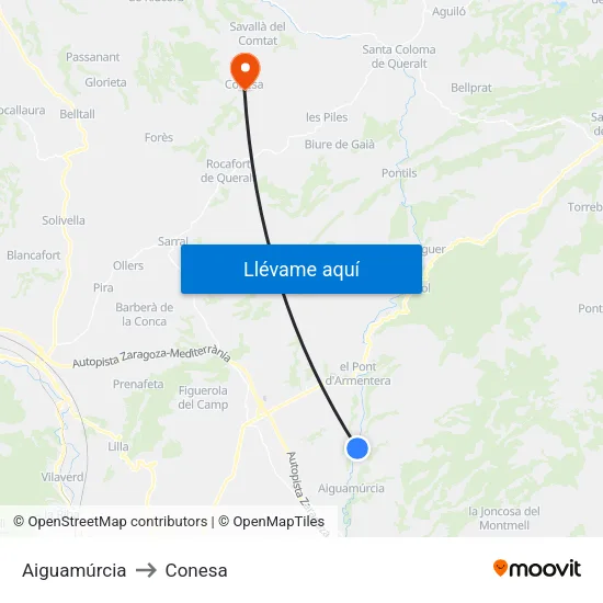 Aiguamúrcia to Conesa map