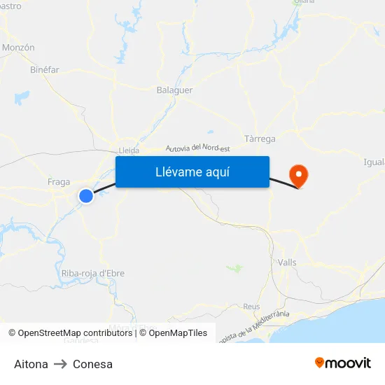 Aitona to Conesa map