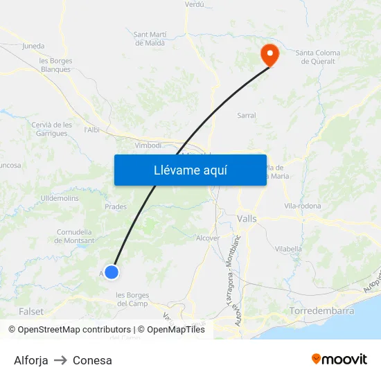 Alforja to Conesa map