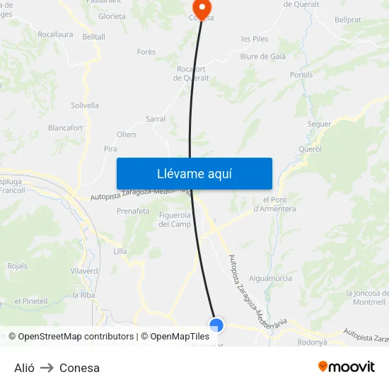 Alió to Conesa map