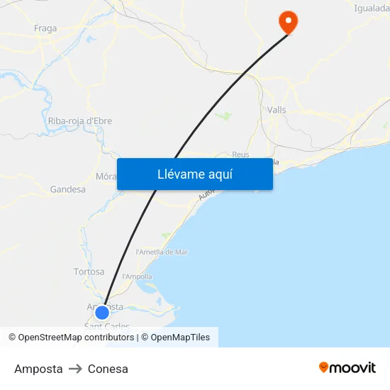Amposta to Conesa map
