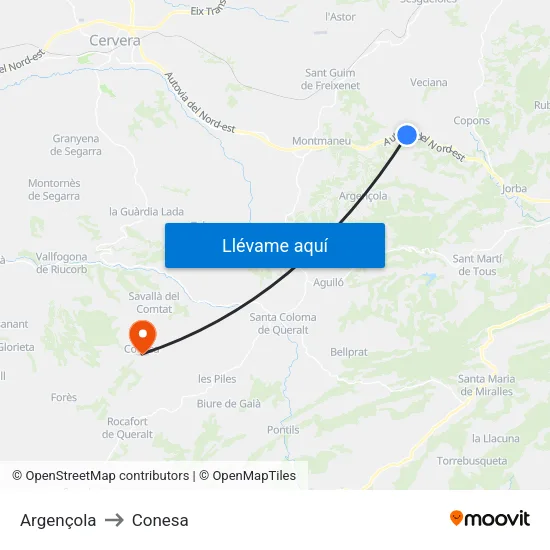 Argençola to Conesa map