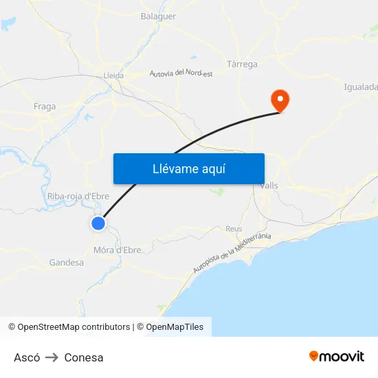 Ascó to Conesa map
