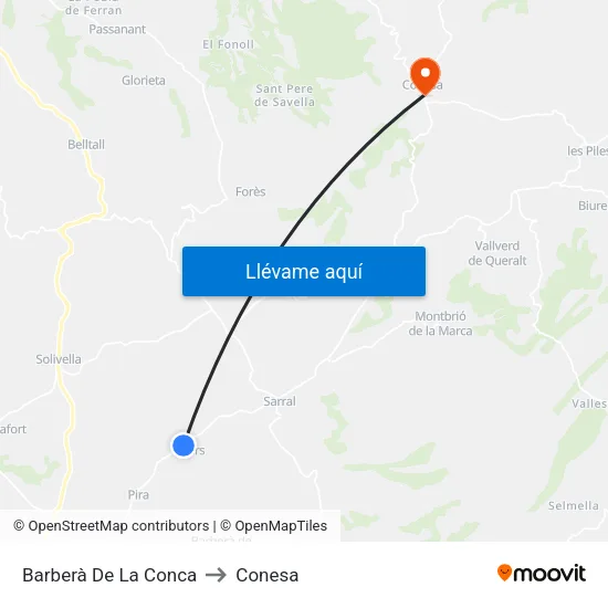 Barberà De La Conca to Conesa map
