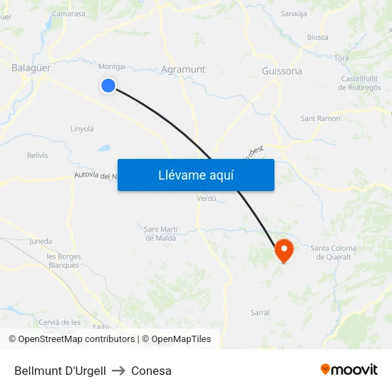 Bellmunt D'Urgell to Conesa map