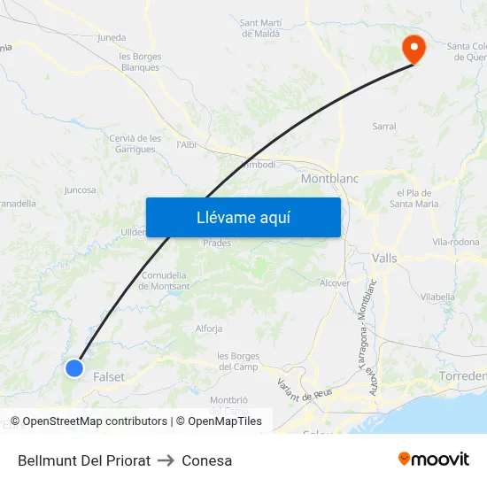 Bellmunt Del Priorat to Conesa map