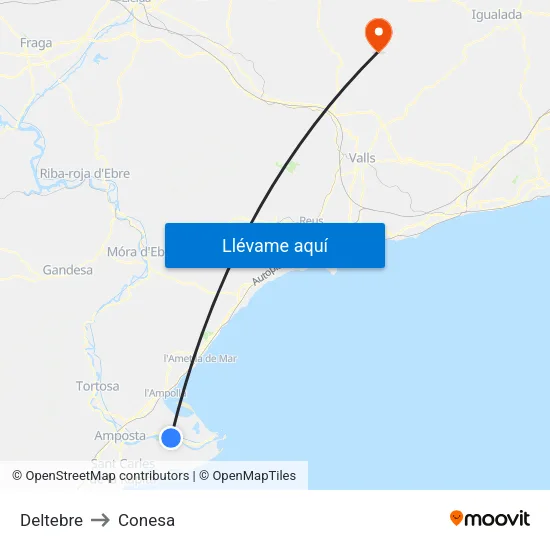 Deltebre to Conesa map