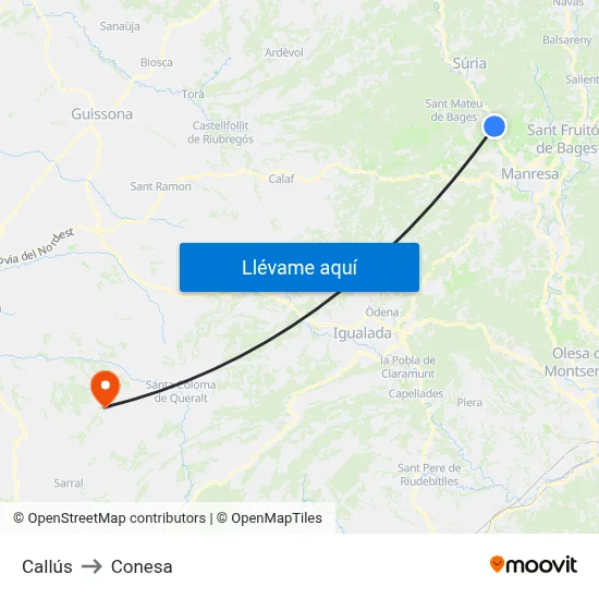 Callús to Conesa map