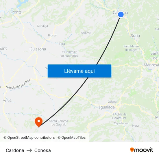 Cardona to Conesa map