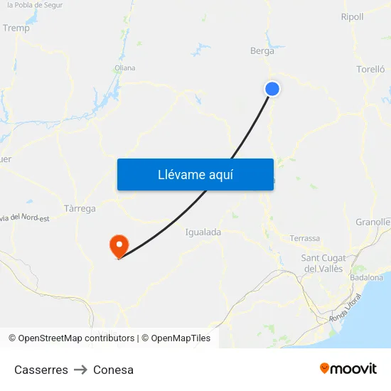 Casserres to Conesa map