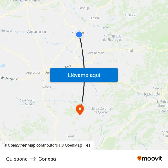 Guissona to Conesa map