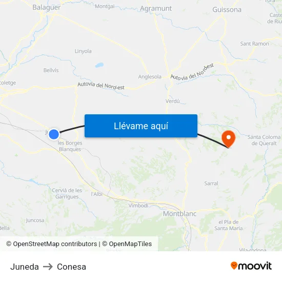 Juneda to Conesa map