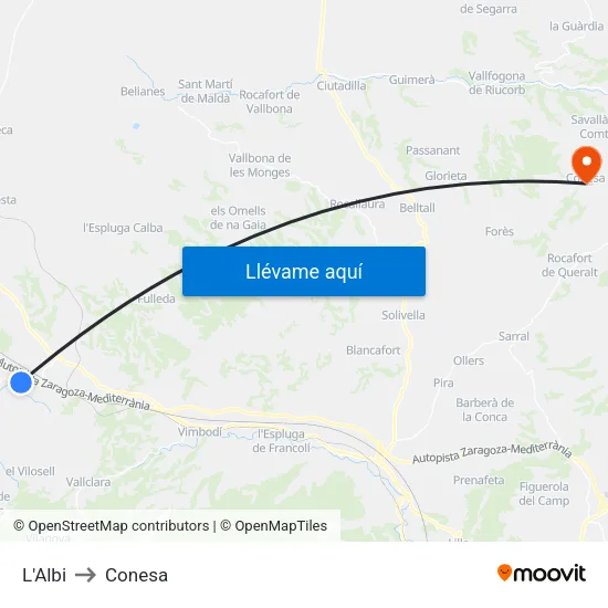L'Albi to Conesa map