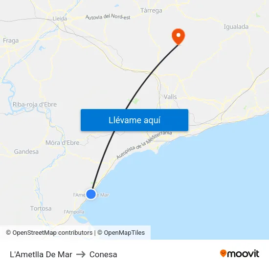 L'Ametlla De Mar to Conesa map