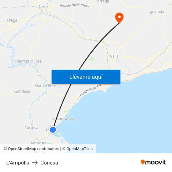 L'Ampolla to Conesa map
