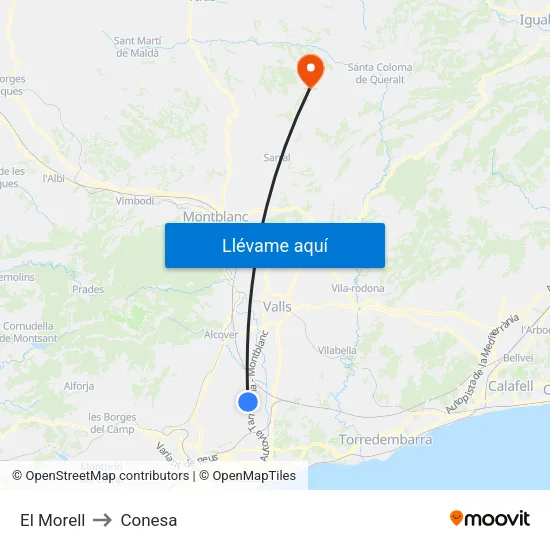 El Morell to Conesa map