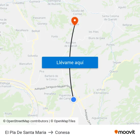 El Pla De Santa Maria to Conesa map