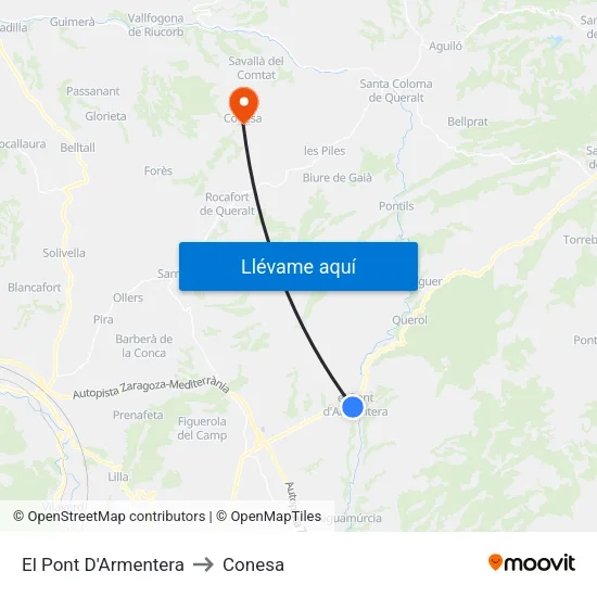 El Pont D'Armentera to Conesa map