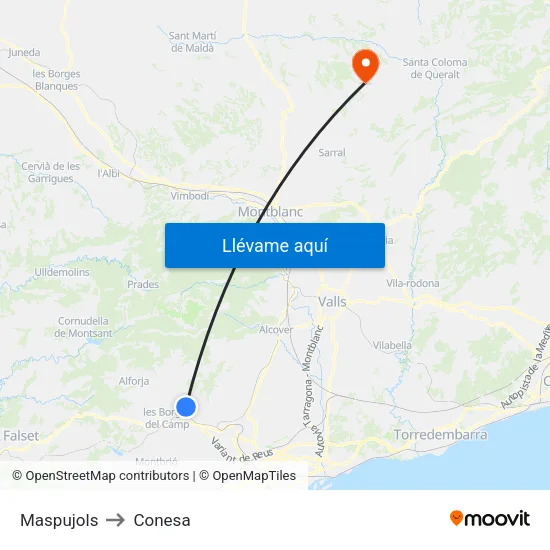 Maspujols to Conesa map