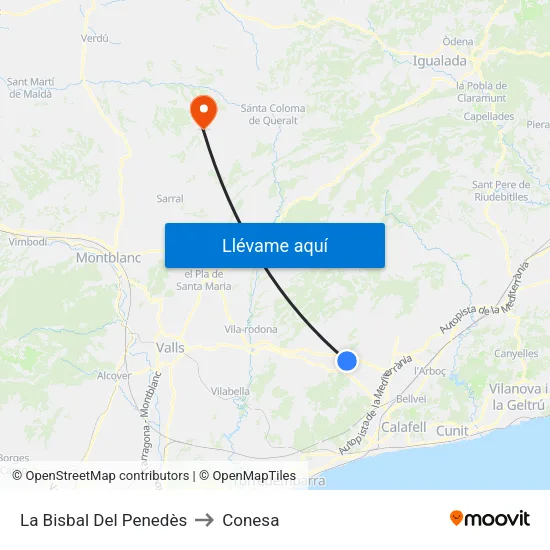 La Bisbal Del Penedès to Conesa map