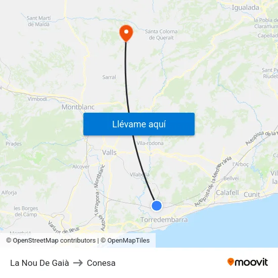 La Nou De Gaià to Conesa map