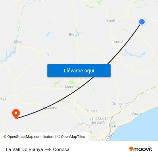 La Vall De Bianya to Conesa map