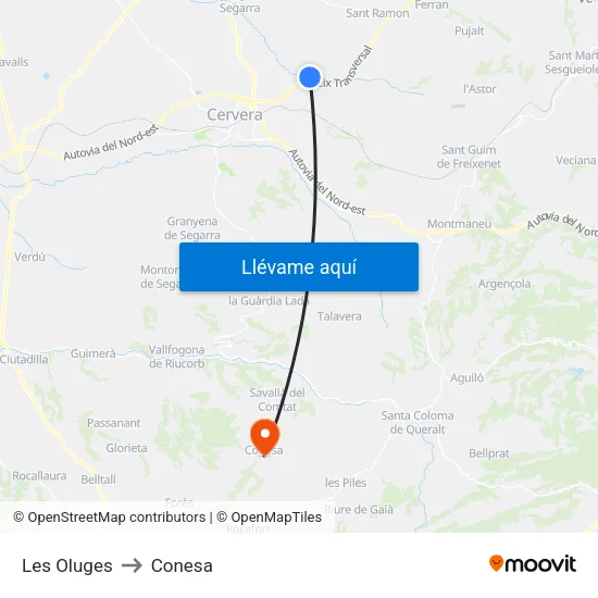 Les Oluges to Conesa map