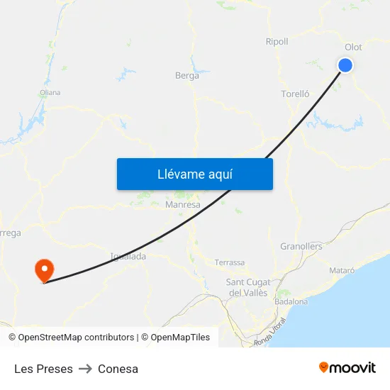 Les Preses to Conesa map