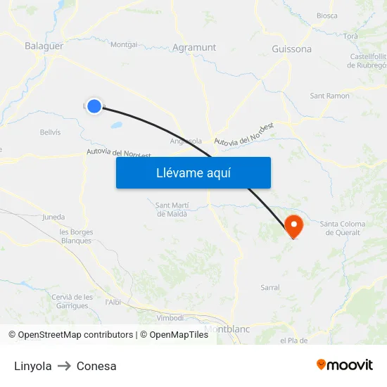 Linyola to Conesa map