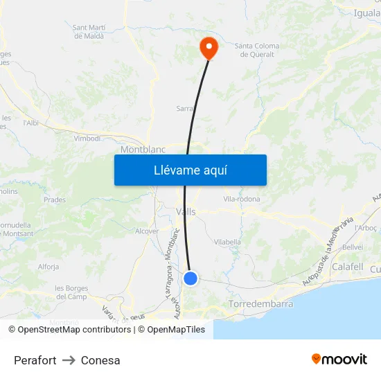Perafort to Conesa map
