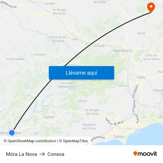 Móra La Nova to Conesa map