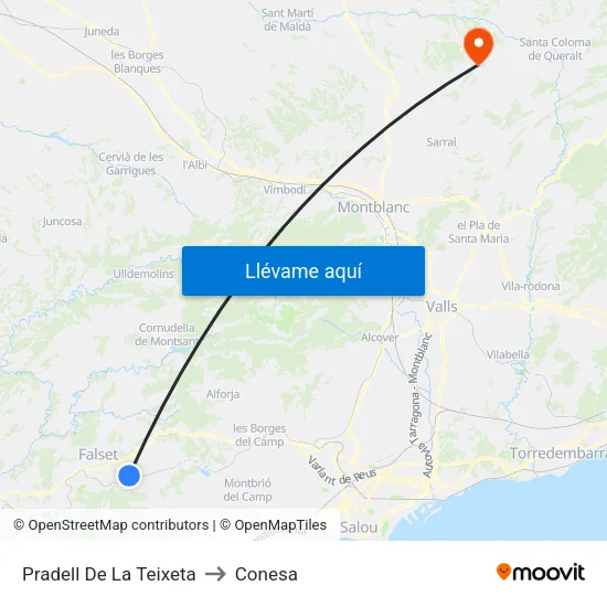 Pradell De La Teixeta to Conesa map