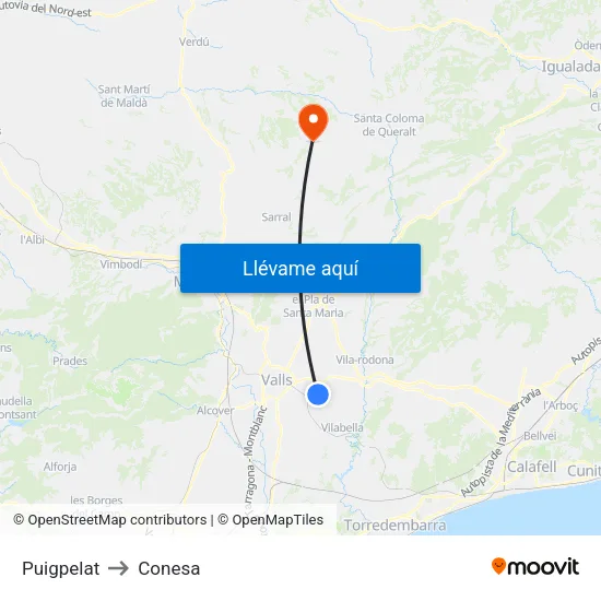 Puigpelat to Conesa map