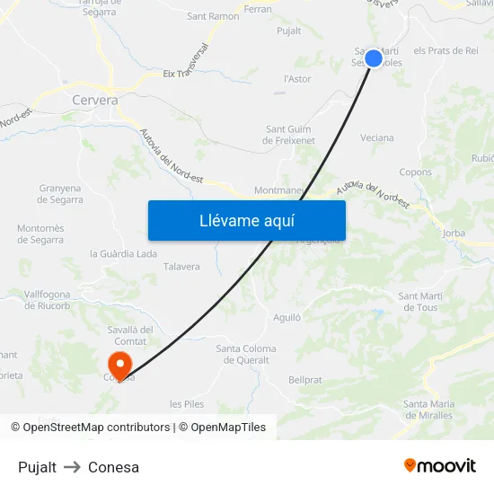 Pujalt to Conesa map