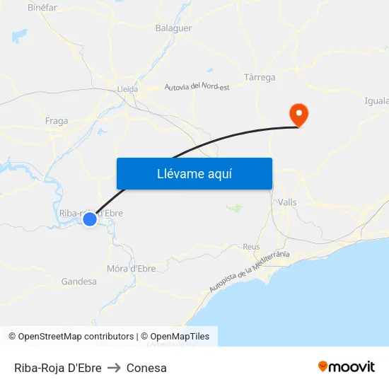 Riba-Roja D'Ebre to Conesa map