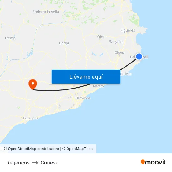 Regencós to Conesa map