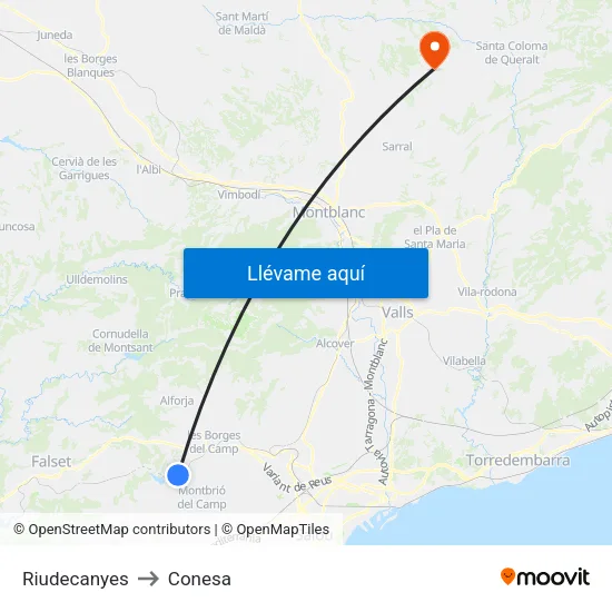 Riudecanyes to Conesa map