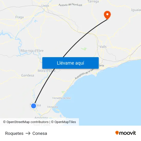 Roquetes to Conesa map