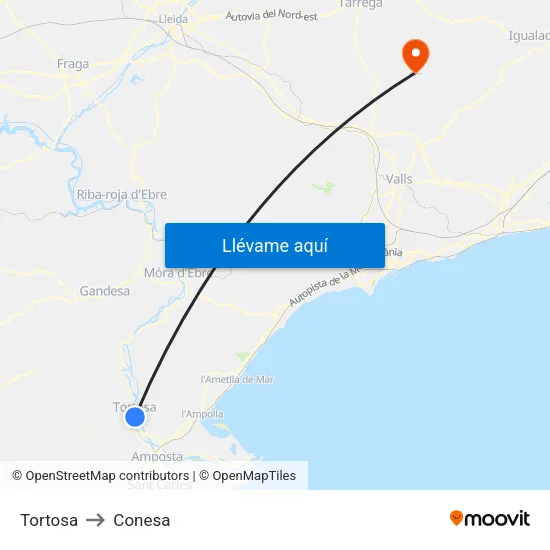 Tortosa to Conesa map