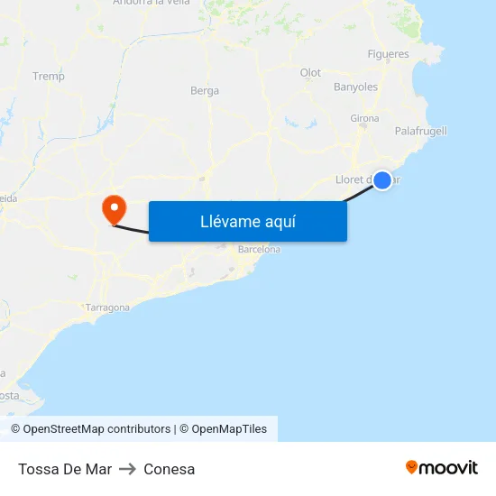 Tossa De Mar to Conesa map