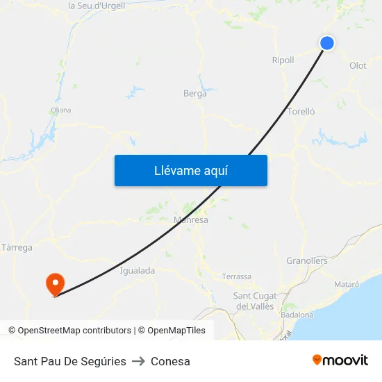 Sant Pau De Segúries to Conesa map