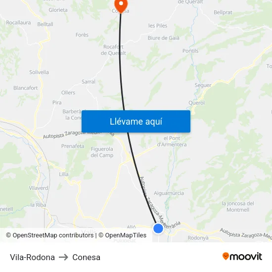 Vila-Rodona to Conesa map