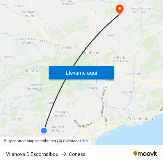 Vilanova D'Escornalbou to Conesa map
