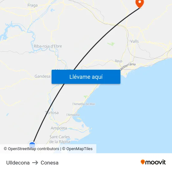 Ulldecona to Conesa map