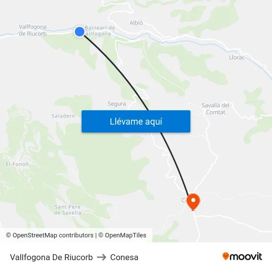 Vallfogona De Riucorb to Conesa map