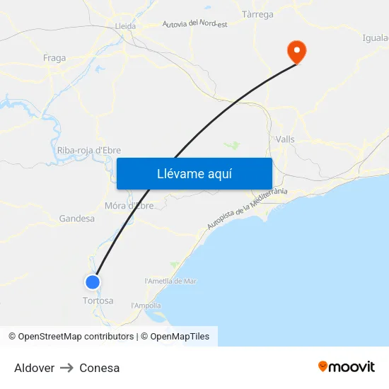 Aldover to Conesa map