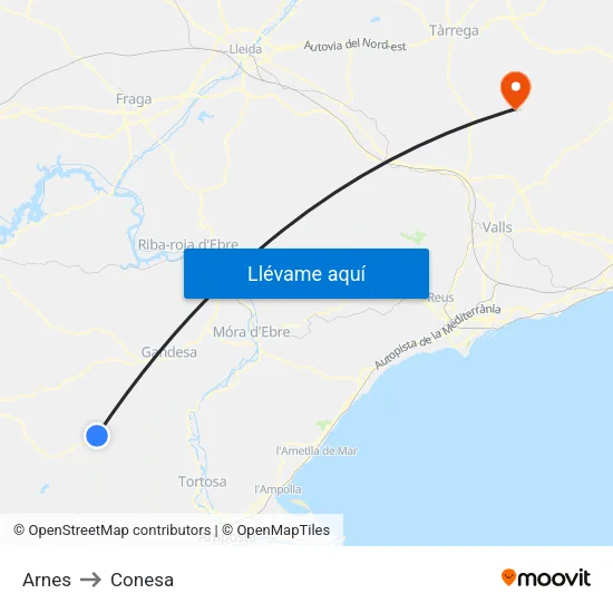 Arnes to Conesa map