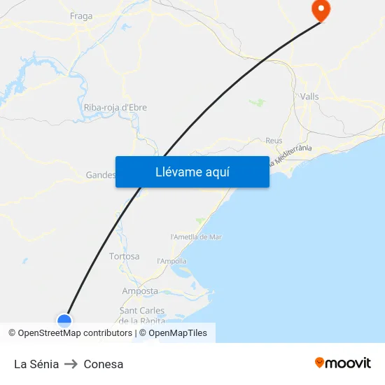 La Sénia to Conesa map
