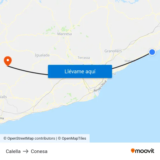 Calella to Conesa map