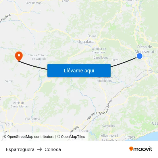 Esparreguera to Conesa map